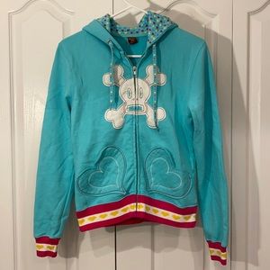 Paul Frank multi color zip up hoodie with hearts and skull size XS NWT